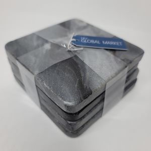 Global market NWT marbel drink coasters square.Black with white veining.